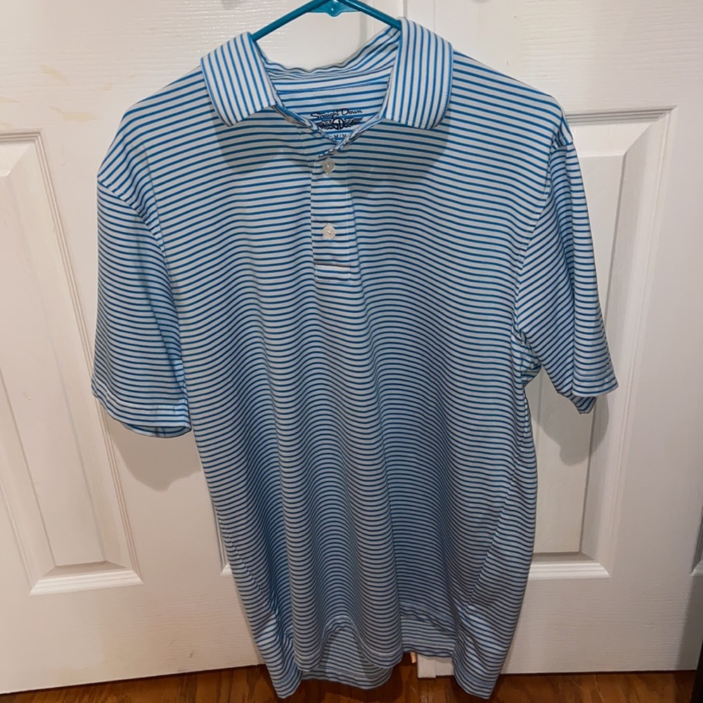 Straight Down Men’s White and Blue Dri Fit Short-Sleeve Polo Shirt M